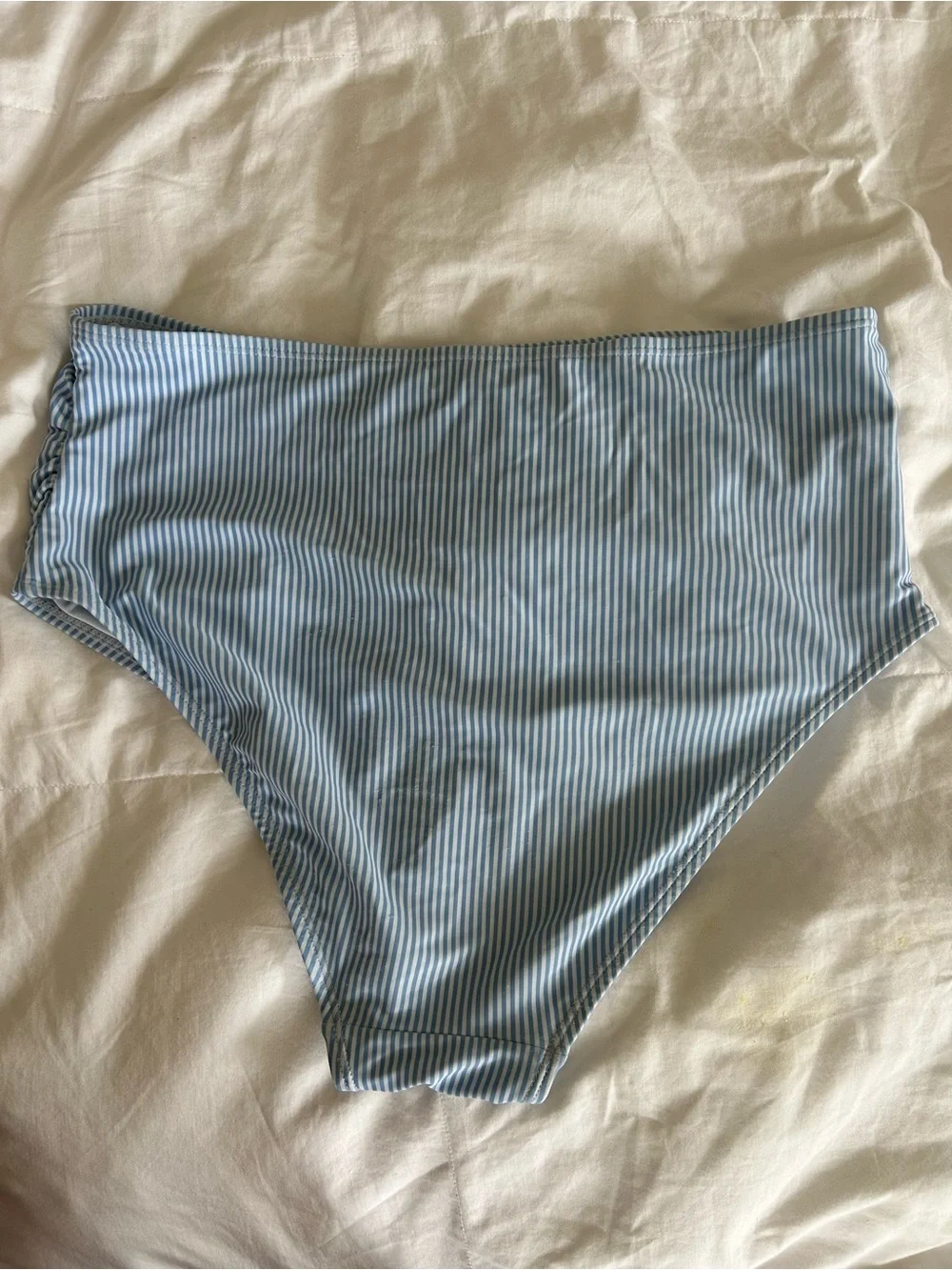 High-Waist Blue Pinstripe Bikini Bottoms
